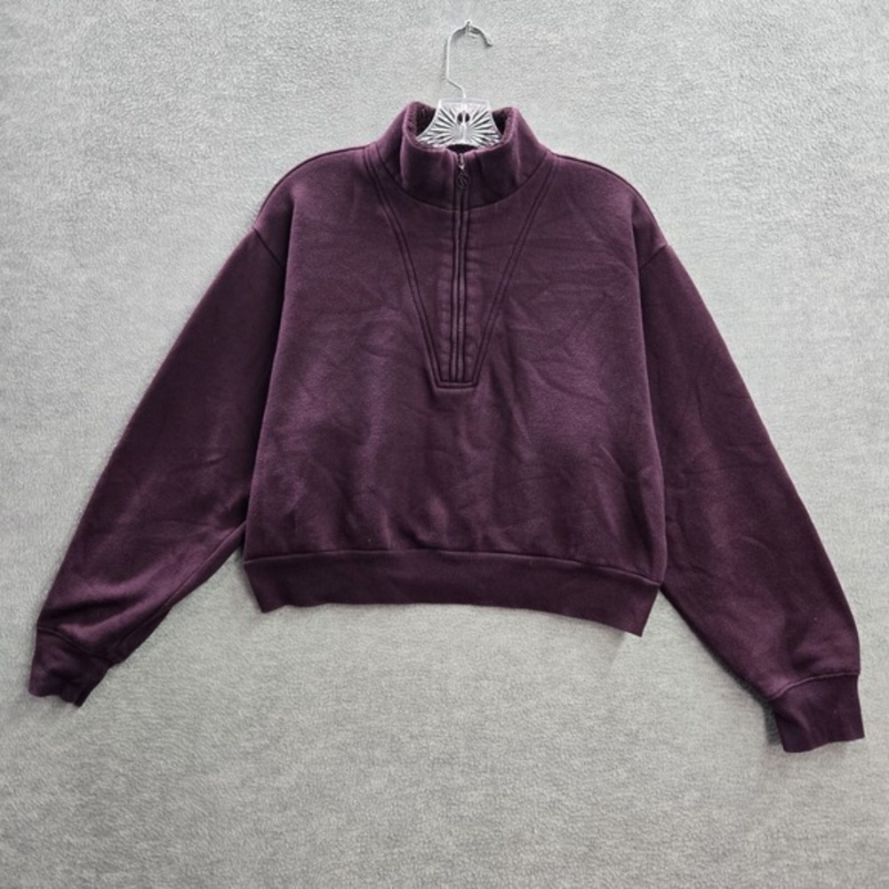 Victorias Secret Women Sweatshirt Large Purple Cropped 1/2 Zip Long‎ Sleeve
